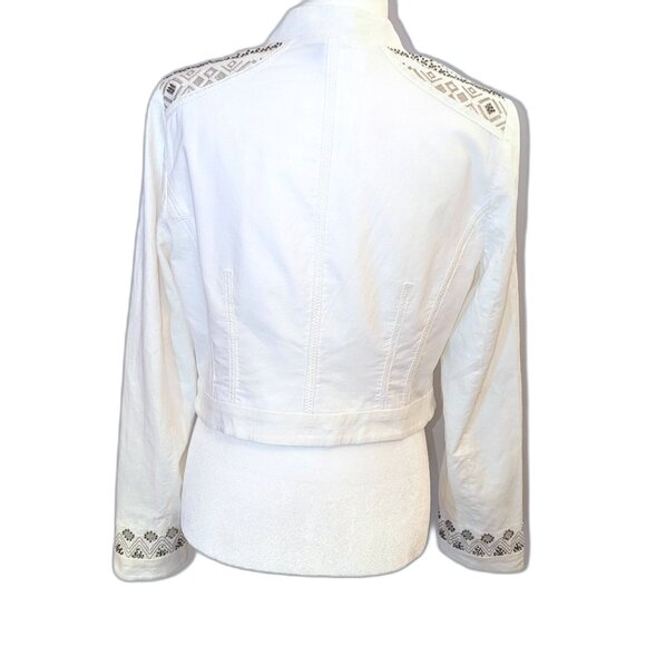WHBM | Open Front Embroidered Cotton Linen “Matador”  White Jacket | Size Large - Picture 6 of 16